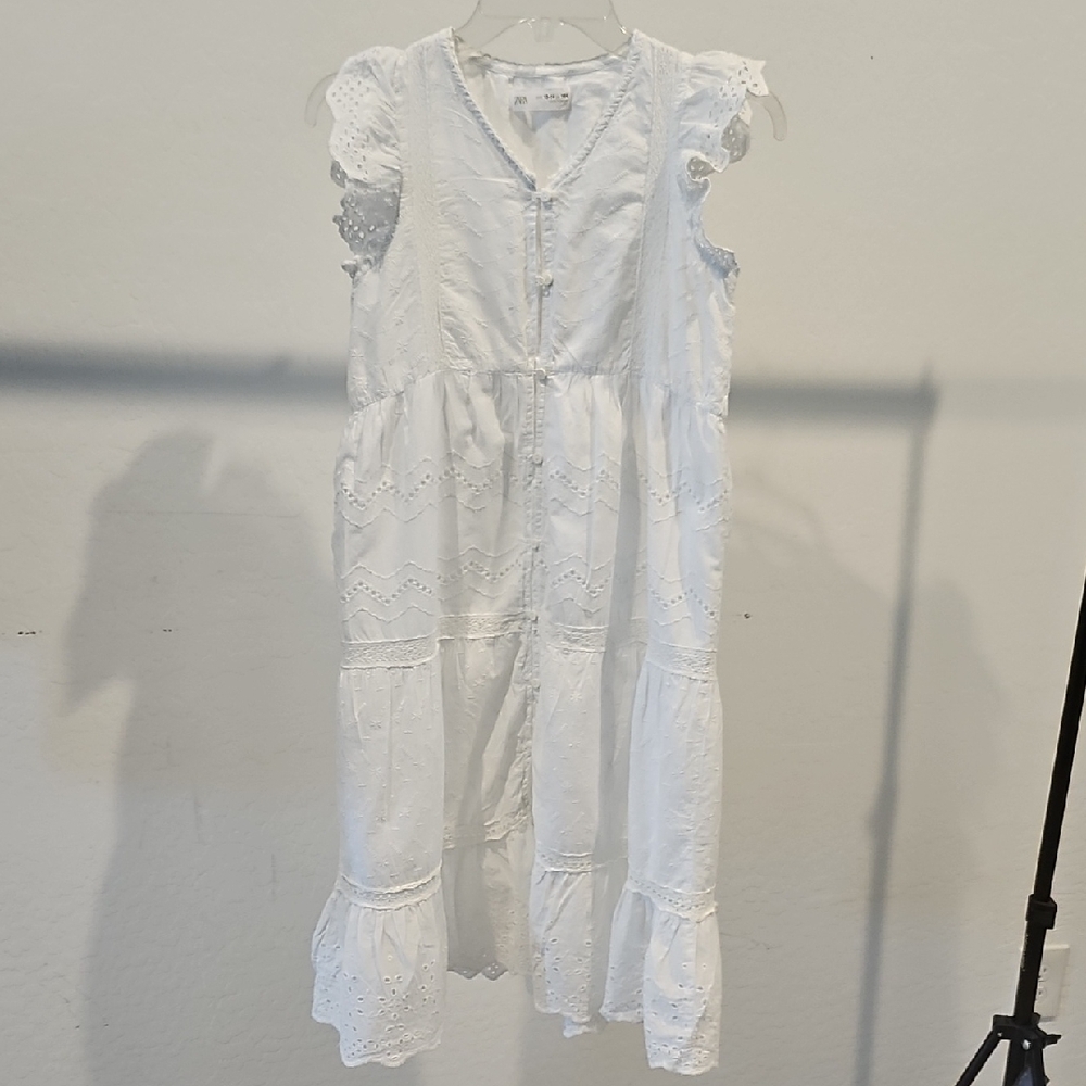 Zara White V-Neck Dress